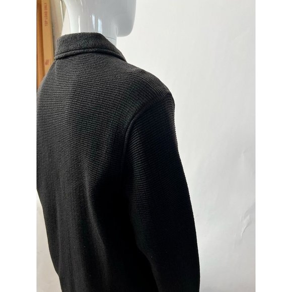Jhane Barnes Mens Sweater Coat Black Pockets Collared Front Zipper Leather 42 - Picture 8 of 12